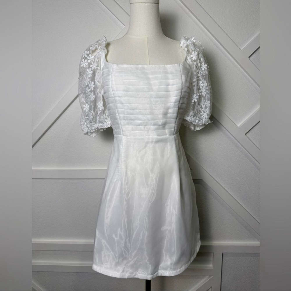 Lulu's White Babydoll Mini Dress with Puff Sleeves